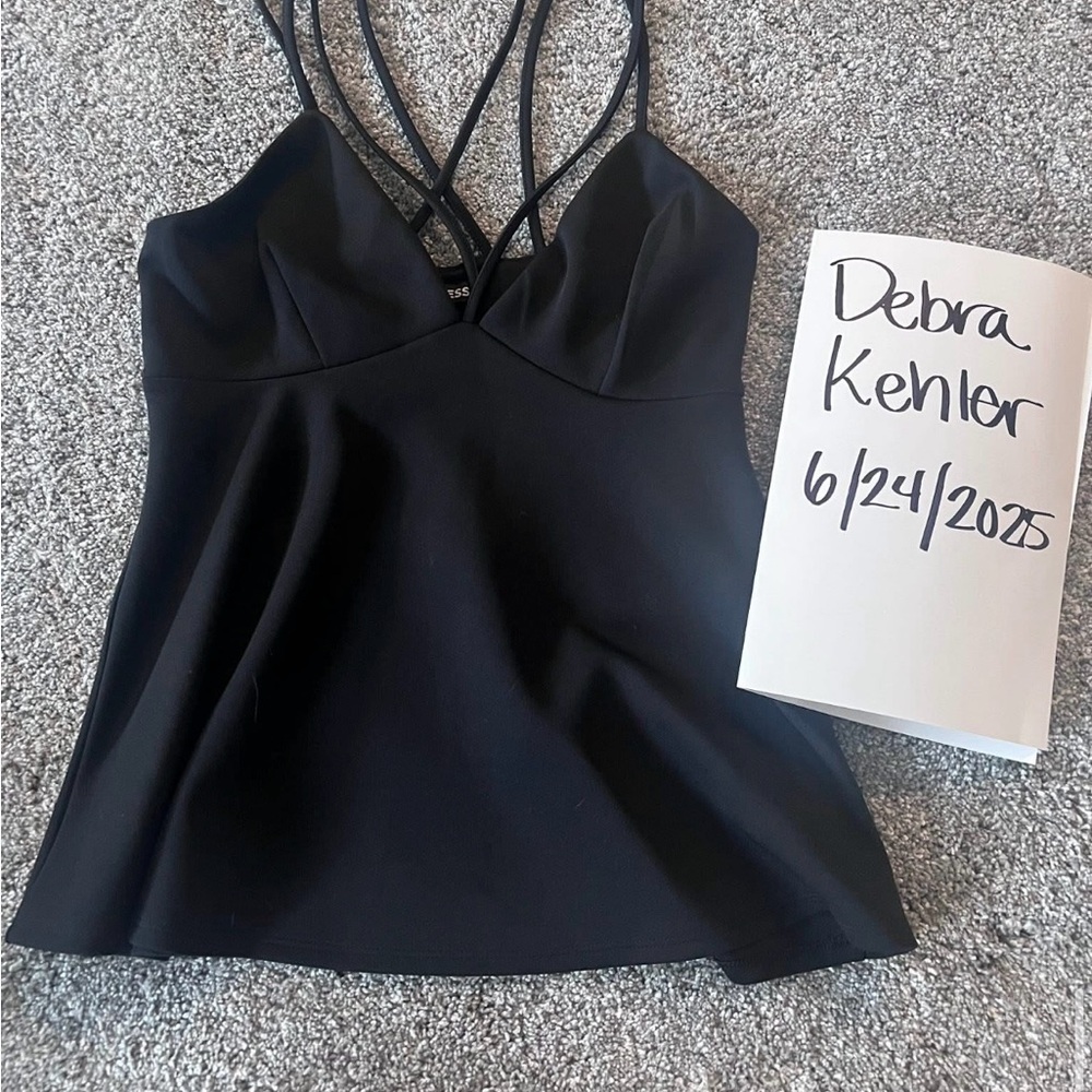 Express black strappy tank with side zipper